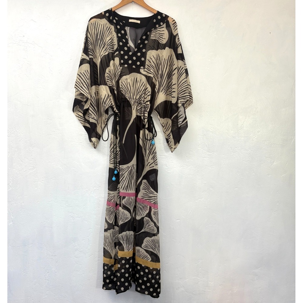 OndadeMar Kaftan Dress Women Size Medium Black White Sheer Beach Cover Up New